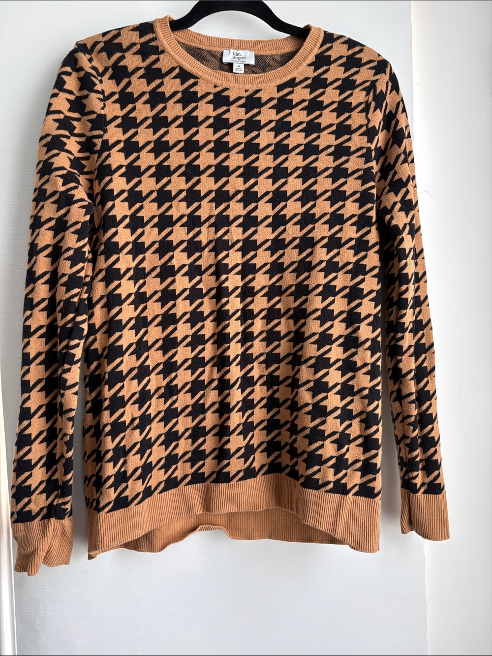 Kim Rogers Black & Camel Houndstooth Crewneck Sweater